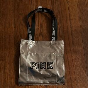 Victoria's Secret PINK Metallic Silver Tote new